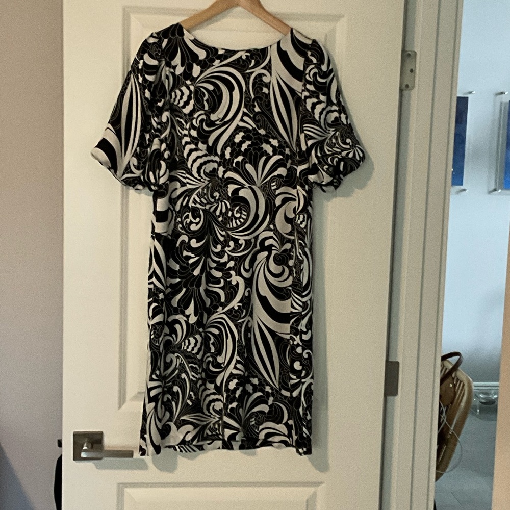 Talbots Black and White Swirl Midi Dress